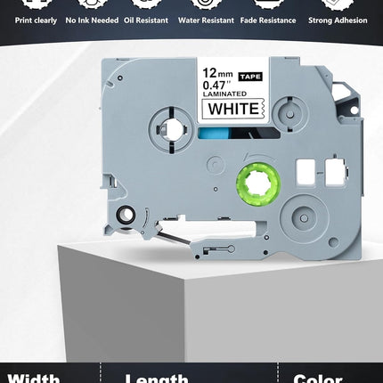 Replace for Brother Label Maker Tape 12mm 0.47 Laminated Black on White P-Touch Label Tape Smudge-Proof Easy Peeling Compatible with Tz-231 PT-D210 H110 D220 D400 D410 D600 4-Pack