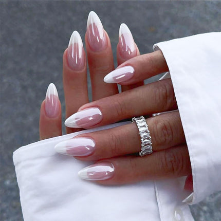 French Tips Press on Nails Medium Almond Nails Press on with 5D Flower Charm Design Glossy Brown Glue on Nails Water Ripple Rhinestones Fake Nail Reusable Fall Winter Nail for Women Manicure 24Pcs
