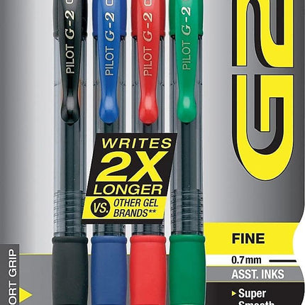 PILOT G2 Premium Refillable and Retractable Rolling Ball Gel Pens, Fine Point, Black/Blue/Red/Green Inks, 4-Pack (31034)