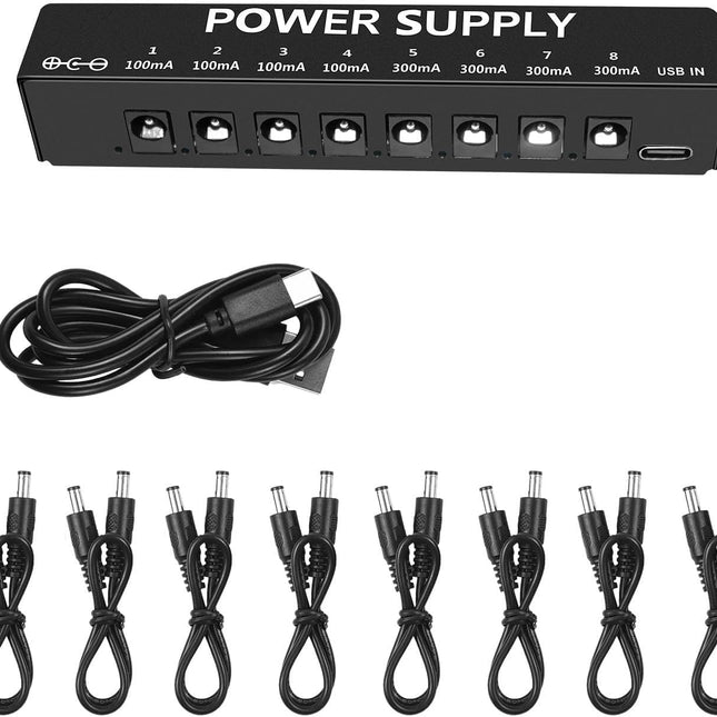 Guitar Pedal Power Supply for Effect Pedal, 8 Isolated DC Output for 9V Pedal, Super Mini