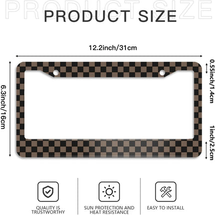 Checkered Brown License Plate Frame 2pc Checkered Brown Black License Plate Frame Checkereds Steering Wheel Cover Steering Wheel Cover Cars Aluminum with Fits Standard Us Ca Vehicles
