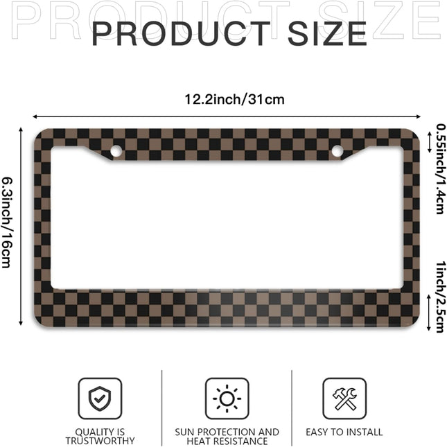 Checkered Brown License Plate Frame 2pc Checkered Brown Black License Plate Frame Checkereds Steering - photo 2