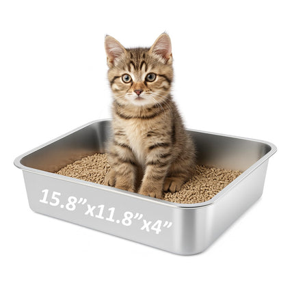Stainless Steel Cat Litter Box, 17.7"x13.8"x6", Large
