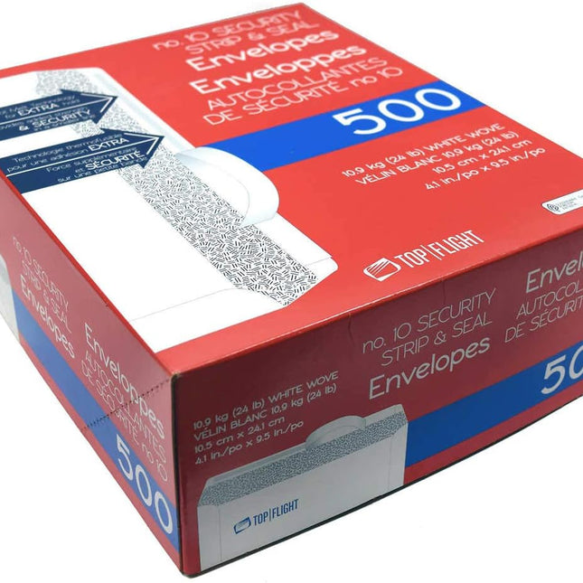 #10 Envelopes, Strip & Seal, Security Tinted, White Paper, 24 lb, 500 Count