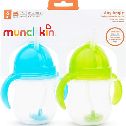 Munchkin Weighted Straw Sippy Cups for Toddlers 7oz, Leak Proof, Easy to Hold-Great toddler cups with straws, Supports Straw-use Education, Straw Cups (Blue/Green)