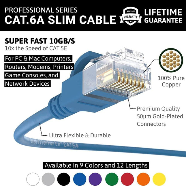 Ethernet Cable CAT6A Slim Cable UTP Booted 20 FT (10 Pack)