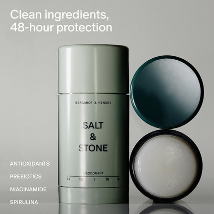Aluminum Free Deodorant | Extra Strength 48 Hour Protection for Women & Men | Made with Seaweed Extracts, Niacinamide & Prebiotics | Bergamot & Hinoki