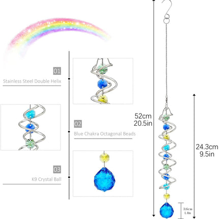 20.5in Sea Blue Crystal Gazing Ball Spiral Wind Spinner Suncatcher