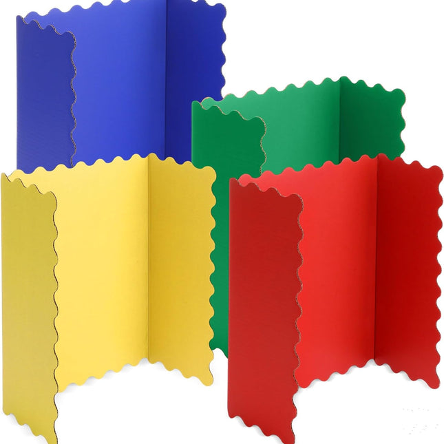 4 Pack 24" x 16" Trifold Poster Board Neon Colors Corrugated Scalloped 3 Fold Small Display Boards Foldable Business