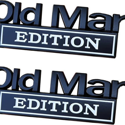2 Pack Old Man Edition 3D Metal Car Emblem - Vintage Zinc Alloy Auto Badge, Universal Fit for Truck, SUV, Fender, Tailgate, Bumper (Silver and Red)