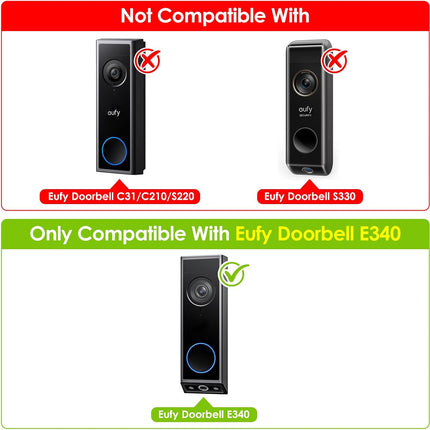 No-Drill Adhesive Doorbell Mount for Eufy Doorbell E340 Only, Door Mounting Holder Bracket for Eufy E340, Not Block Motion Sensor, Anti-Theft Camera Mount for Eufy Doorbell Camera