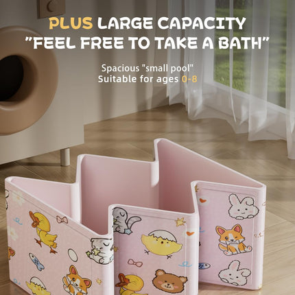 Foldable Baby Bathtub with Cute Animal Print, Portable Infant Bath Tub ，31.5x17.7x9.8 Inch Expanded (Pink)