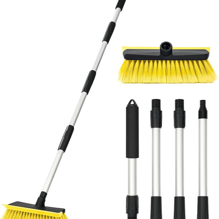 Ordenado 56" Car Wash Brush with Long Handle - Car Cleaning Brush with Soft Bristle & Squeegee, Scratch-Free Car Cleaning Mop Kit for Washing Exterior & Snow, Universal for RV Boat Truck SUV Yellow