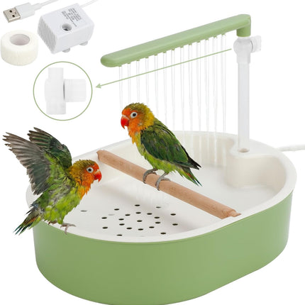 Parrot Shower for Cage, Automatic Parakeet Bird Bath with Circulating Water, USB Charging Quiet Pump Detachable Bathtub, for Small & Medium Birds Budgie, Cockatiel, Lovebird, Conure, Parrotlet, Quaker