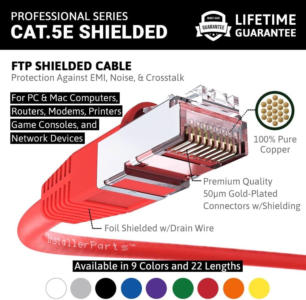 (10 Pack Ethernet Cable CAT5E Cable Shielded (FTP) Booted 12 FT - Red - Professional Series  - photo 2