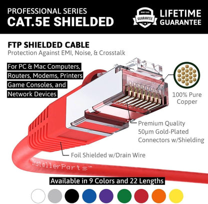 (10 Pack Ethernet Cable CAT5E Cable Shielded (FTP) Booted 12 FT - Red - Professional Series  - photo 2