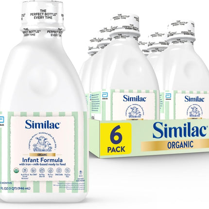 Similac Organic Infant Formula, Easy to Digest, USDA-Certified Organic, Ready to Feed, 32-fl-oz Bottle, Pack of 6