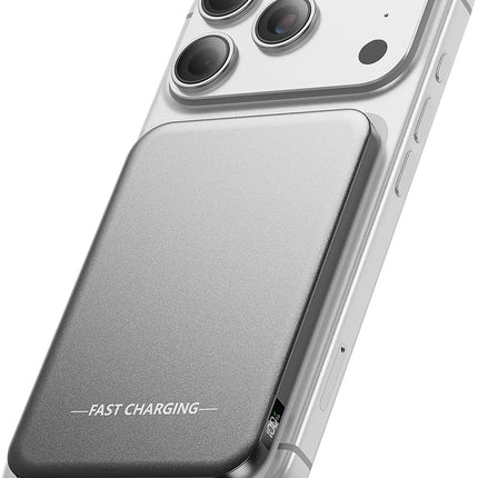 Aobbow Magnetic Portable Charger, 5000mAh Ultra Slim Power Bank, 15W Fast Charging for Magsafe Battery Pack, Travel Essential Wireless Charger Compatible with iPhone 17/16/15 Series - Space Gray