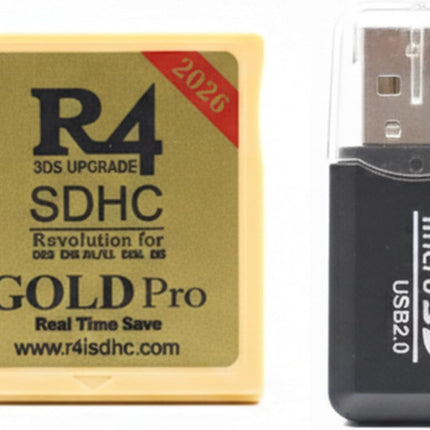 R4 SDHC Gold pro 2026 Dual Core Revolution Cartridge Compatible with New 2DS/3DS/LL/XL NDSL NDSI, Include a Card Adapter, NO Timebomb, Preloaded Plug and Play