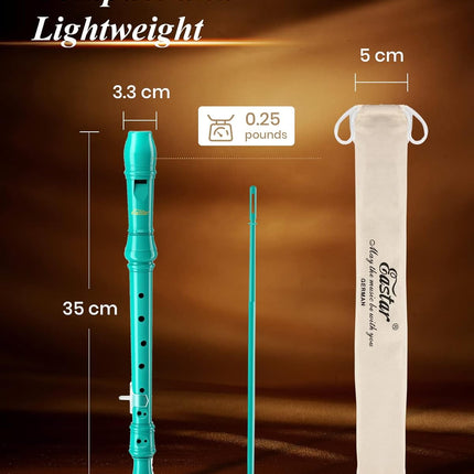 Eastar Soprano Recorder Instrument for Kids Beginner, German Fingering C Key 3 Piece with Cleaning Kit, Thumb Rest, Cotton Bag, Fingering Chart, ERS-21GSB, Sky Blue, School-Approved