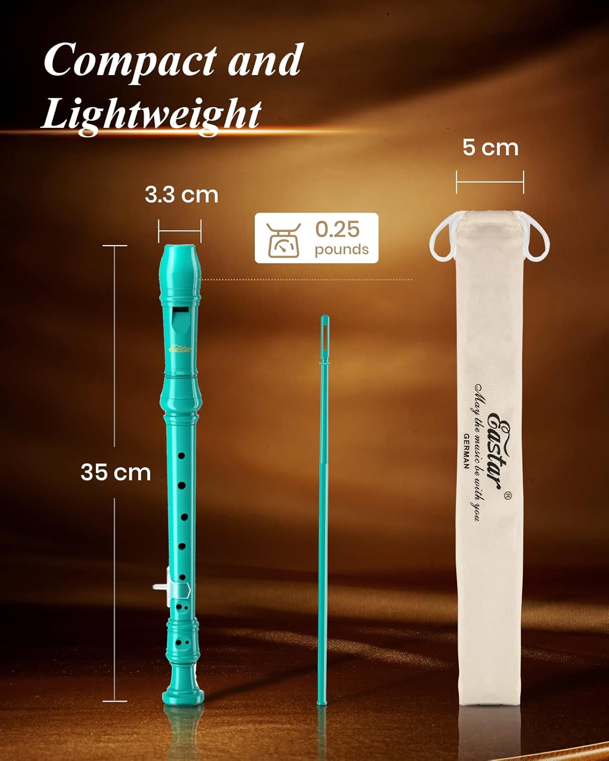 Sky Blue Soprano Recorder for Kids Beginners, German Fingering C Key, 3-Piece Set - photo 4
