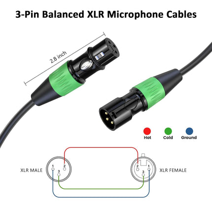 XLR Cables, Microphone Cables 25ft 6 Pack Male to Female 3 Pins