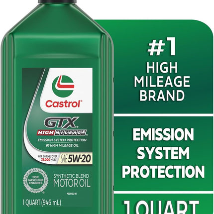 Castrol GTX High Mileage 5W-20 Synthetic Blend Motor Oil, 1 Quart, Pack of 6