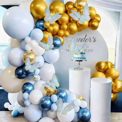 Giant 3D Metallic Gold Butterfly Wall Decor, 10"-20" Oversized Hollow-Out Paper Butterflies for Wedding Backdrop, Storefront Display & Luxury Nursery Art (Blue)