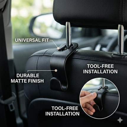 4 Pack Car Seat Headrest Hooks - Universal Back Seat Hanger for Purses, Grocery Bags, and Handbags - Stylish Black Car Organizer Hooks for Interior Storage, Easy Installation, Fits Most Vehicles