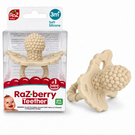 Silicone Teether Pacifier – Teething Relief for Infants, Food-Grade, BPA-Free, Hands-Free, Natural Berrybumps Fruit Texture for Sensory Development, Freezable, 2-Pack - Red & Blue