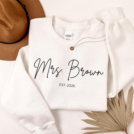 Custom Mrs Sweatshirt Personalized Bride Sweatshirt Future Mrs Shirt Hoodie for Bride Gifts Est 2026 Bridal Shower Gift Multicolor