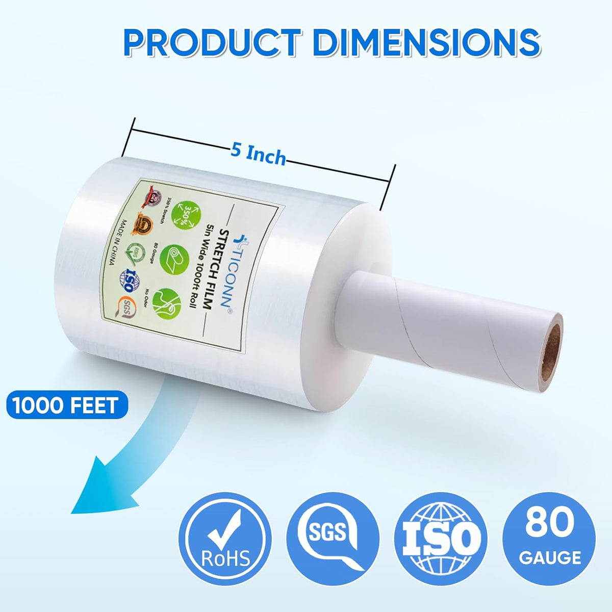 2Pk Stretch Wrap Stretch Film Roll, 1000ft Industrial Strength 5 inch Wide Clear Plastic Wrap with - photo 4