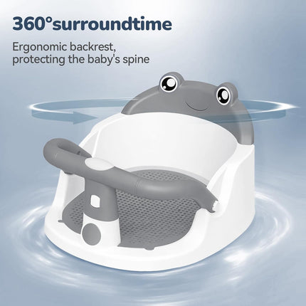 Baby Bath Seat for Babies 6 Months & Up - One-Handed Snap-On Armrest Baby Bath Chair | 4 Suction Cup Non-Slip Baby Bathtub Seat with Storage Bag | Ergonomic Infant Bath Seats for Baby Sitting Up Grey