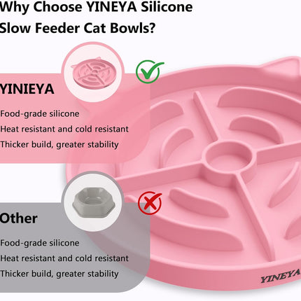 YINEYA 2 Pcs Silicone Slow Feeder Cat Bowl, Cat Slow Feeder for Food Training, Interactive Puzzle Bowls for Puppy, Kitten Dishes to Prevent Overeating, Treat Toys Suitable for Dry and Wet Food