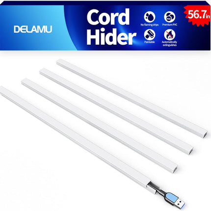 Delamu 56.7in Cord Hider, Cord Covers for Mini Wire on Wall, Paintable Cable Hider Wire Covers for Cords, Self-Adhesive Cable Cover Management, Easy Set-up Wires Hiders for TV, W0.55 H0.4in, White