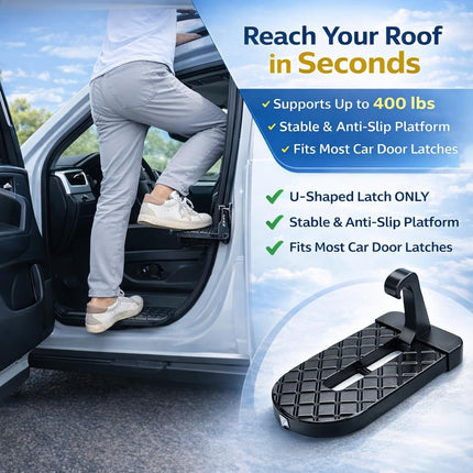 Universal Car Door Step, Foldable Aluminum Alloy Door Latch Step for Easy Roof Access, Non-Slip, Fits Cars & SUVs, Black