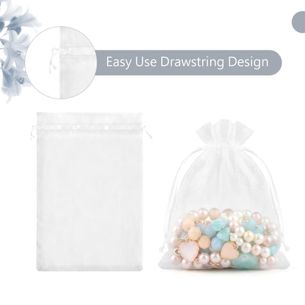 100Pcs White Organza Bags 3x4in,Small Mesh Drawstring Gift Bag