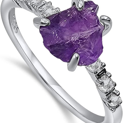 Real Raw Crystal Dainty Ring white Gold Birthstone gift for sister daughter niece Christmas birthday Uniquelan Jewelry
