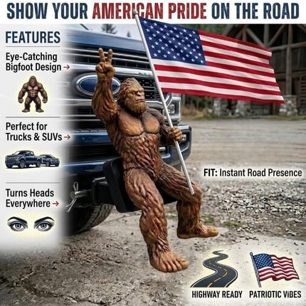 Patriot Bigfoot Trailer Hitch,American Flag Sasquatch Tow Receiver Plug,Bigfoot with Flag Trailer Hitch Cover,Heavy Duty Patriotic Truck Accessory for Truck Owners Patriots Outdoor Men (1, 2 inch)