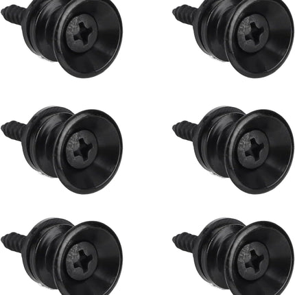 6pcs Guitar Strap Buttons, Guitar Strap Lock Pins and Screws Metal Fastener Holders for Acoustic Electric Bass Ukulele (Black)