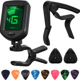 Guitar Capo Tuner Set, Including Capo, Tuner, Picks and Pick Holder, for Guitar Players and Beginners