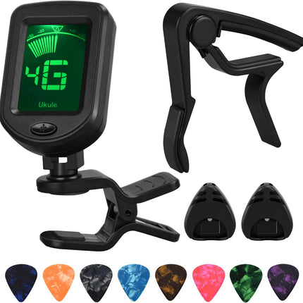 Guitar Capo Tuner Set, Including Capo, Tuner, Picks and Pick Holder, for Guitar Players and Beginners