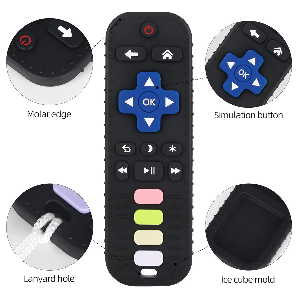 Baby Teether Toy, TV Remote Control Shape, Black, Ages 3-24 Months - photo 3