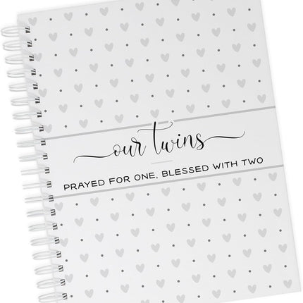 Personalized Twin Pregnancy Journal - Hardcover Pregnancy Memory Book Customized with Babies’ Names, Nicknames or Phrase - Prompted Journal for New Moms (Gray Hearts)