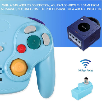 PGYFDAL Wireless Game Cube Controller, 2 Pieces 2.4G Wireless Classic Gamepad with Receiver Adapter for Wii Game Cube NGC GC (Pink and Blue)