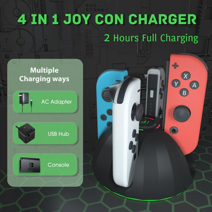 Switch Controller Charging Dock for Nintendo OLED Joycon, Charger Station with Switch 1 JoyCon, 4 in 1 Joycon Charging Dock for Joy Con with LED Indication and USB Type-C Charger Cable