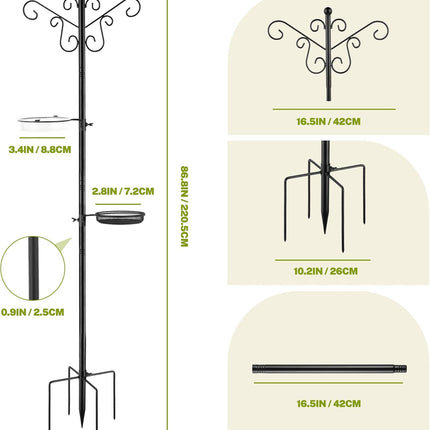 Bird Feeding Station,Heay Duty Bird Feeder Pole with Upgraded Thickened Pole & 5-Prong Base,Hanging Hooks,Mesh Tray,Water Bowl w/Metal Snap Fastening,Wind-Resistant Wild Bird Feeding Kit for Outdoors