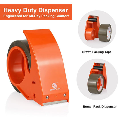 BOMEI PACK Heavy Duty Packing Tape with Dispenser 1.88'' x 66 YDs, Brown Box Tape for Packaging Shipping Moving Storage and Mailing, Strong Package Tape 12 Rolls + 2 Dispensers, Total 792 YDs