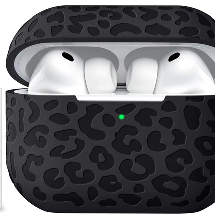 Leopard Engraved Compatible for AirPods Pro 3 Case Cover(2025),Soft Silicone Compatible with Apple AirPods Pro 3 for Women,Cute Air Podspro3 Case with Keychain &Cleaning Kit,Black