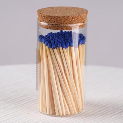 Colored Safety Matches | 4-Inch Long Matches in Glass Jar | Perfect for Lighting Candles | 150 PIECES | 10 CANDLES AND EXTRA EMPTY JAR GIFT (BLUE)